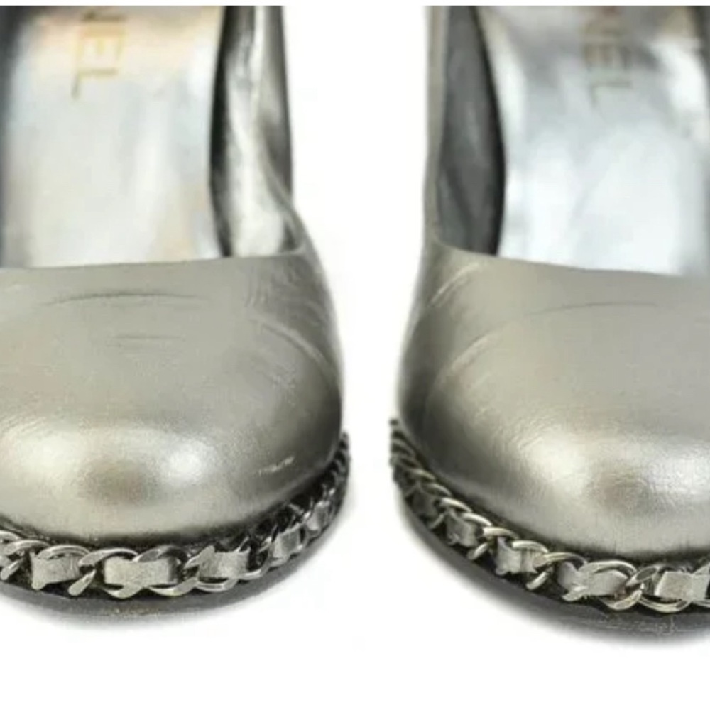 CHANEL Silver Chain CC Pumps/Heels🌸 CHANEL Box & Dust bags - Picture 13 of 16